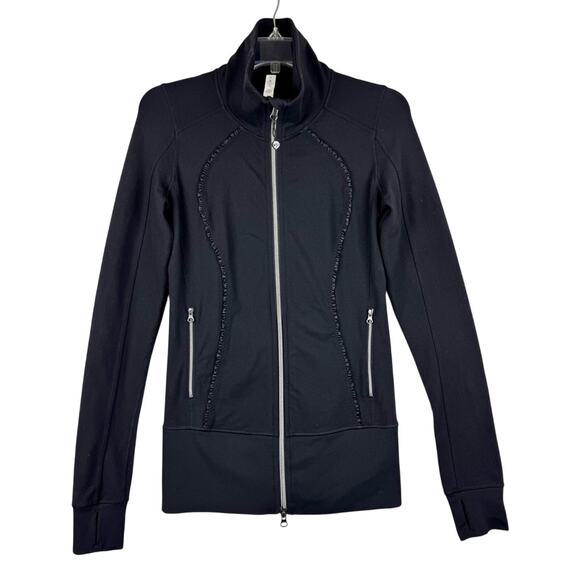 Lululemon Nice Asana Funnel Neck Athletic Mid-Layer Ruffle Jacket In Black Sz 4 - Picture 8 of 16